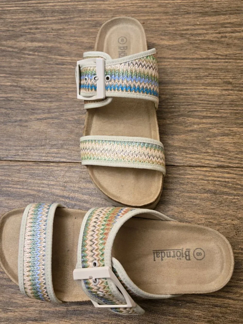 BJORNDAL Anne Marie Women's Raffia Straw Footbed Sandals w/Buckle - Size 8M